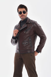 The Volt Textured Mahogany Leather Jacket On Sale