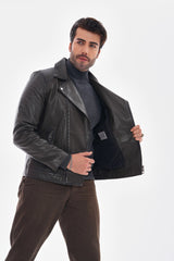 The Volt Textured Charcoal Leather Jacket All New