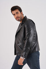 The Volt Black Leather Biker Jacket Exclusive Style