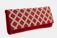 The Nampula Red Glitter Suede Leather Clutch On Sale