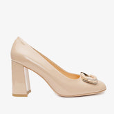 The Ferrara Cream Patent Leather Block Heel Pump Shoe All New