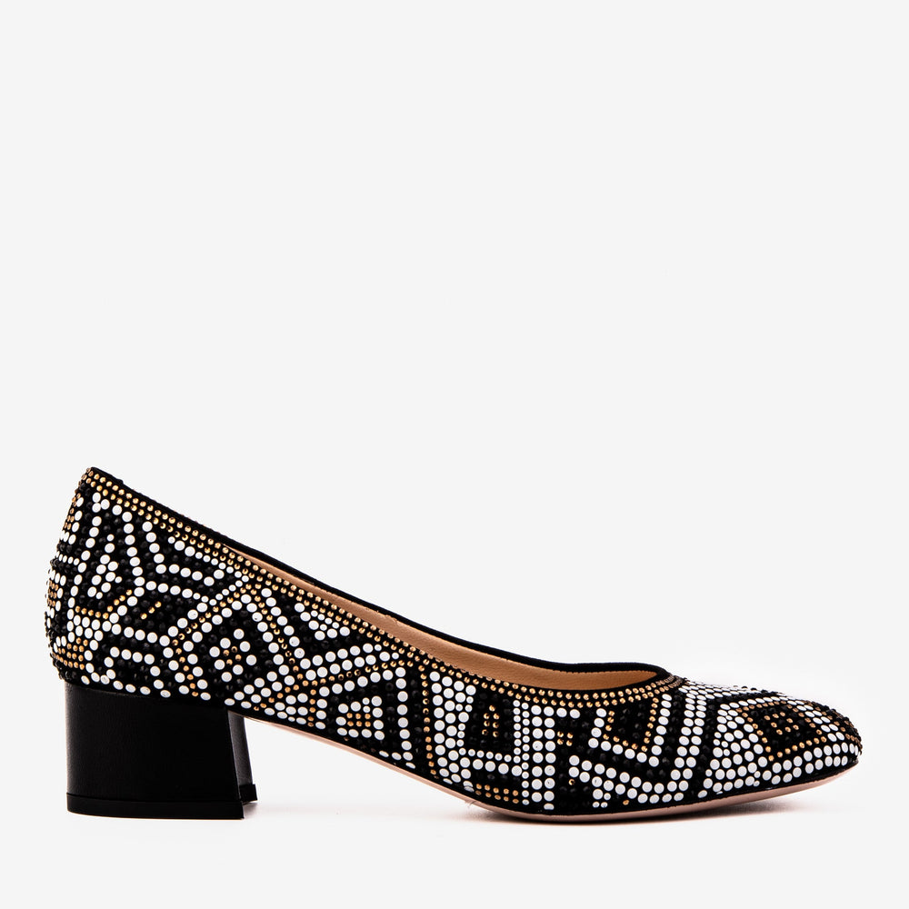Nampula Crystal-Embellished Black Leather Pump All New