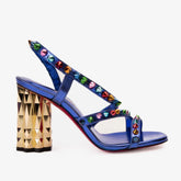The Caris Sax Blue Block Heel Spike Leather Sandal Final Sale! On Sale