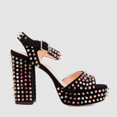 The Tampico Black Suede Leather Spike Platform Heel Sandal Universal Fit