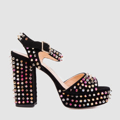 The Tampico Black Suede Leather Spike Platform Heel Sandal Universal Fit