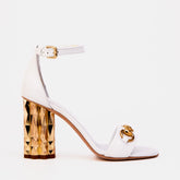The Avlonya Block Heel White Leather Sandal Fine Craftsmanship
