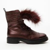 The Kajapati Burgundy Leather Natural Fur Mid Calf Boot On Sale