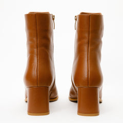 The Bukres Tan Leather Block Heel Mid Calf Boot For Sale
