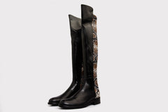 The Moengo Black Leather Leopard Knee High Boot Fine Craftsmanship