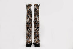 The Moengo Black Leather Leopard Knee High Boot Fine Craftsmanship