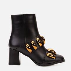 The Eclipse Black Gold Leather Block Heel Boot On Sale
