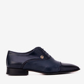The Rockwell Handmade Navy Blue Leather Cap Toe Oxford Shoe Universal Fit