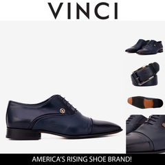 The Rockwell Handmade Navy Blue Leather Cap Toe Oxford Shoe Universal Fit