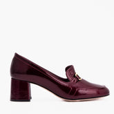 The Victoria Burgundy Leather Block Heel Pump Shoe Universal Fit