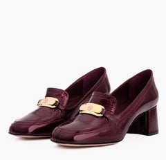 The Victoria Burgundy Leather Block Heel Pump Shoe Universal Fit