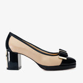 The Fano Beige Leather Cap Toe Block Heel Pump Shoe Exclusive Style