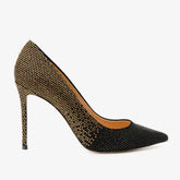 The Bago Black Gold Glitter Leather Pump Shoe All New