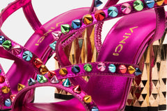 The Caris Fuchsia Block Heel Spike Leather Sandal Final Sale! Fine Craftsmanship