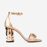 The Avlonya Block Heel Gold Leather Ankle Strap Sandal Exclusive Style