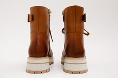 The Belgrano Tan Leather Lace-Up Ankle Boot With a Side Zipper For Sale
