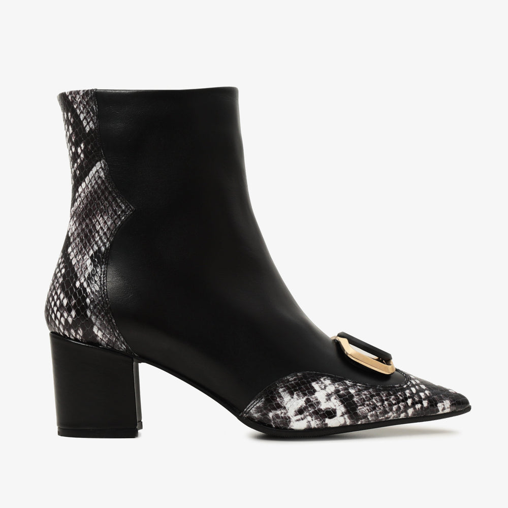 The Gray Black White Leather Block Heel Boot All New