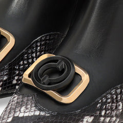 The Gray Black White Leather Block Heel Boot All New