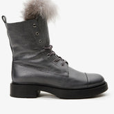 The Kajapati Grey Leather Natural Fur Mid Calf Boot Exclusive Style