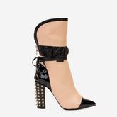 The Lucca Nude Black Leather Mid Calf High Heel Boot Limited Edition Exclusive Style