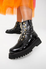 The Ottawa Black Patent Leather Ankle Boot On Sale