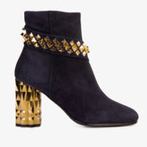 The Metal Navy Suede Leather Block Heel Boot All New