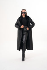 The Raven Long Shearling Black Leather Leather Jacket On Sale