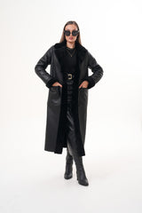 The Raven Long Shearling Black Leather Leather Jacket On Sale