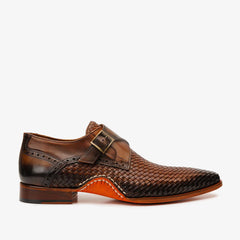 The Rolls Woven Tan Leather Single Monk Strap Handmade Shoe All New