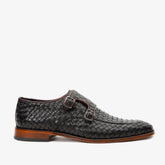 The Turan Black Woven Double Monk Strap Dress Shoe All New