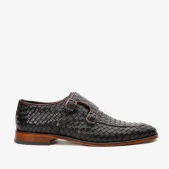 The Turan Black Woven Double Monk Strap Dress Shoe All New