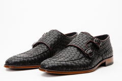 The Turan Black Woven Double Monk Strap Dress Shoe All New