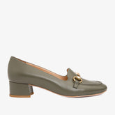 The Delhi Green Leather Block Heel Pump Shoe All New
