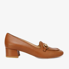 The Delhi Brown Leather Block Heel Pump Shoe Universal Fit