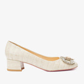 The Foggia Beige Leather Block Heel Pump Shoe Exclusive Style