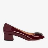 The Danish Burgundy Patent Leather Block Heel Pump Shoe For Sale