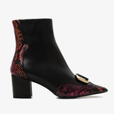 Gray Black Fuchsia Leather Block Heel Boot For Sale