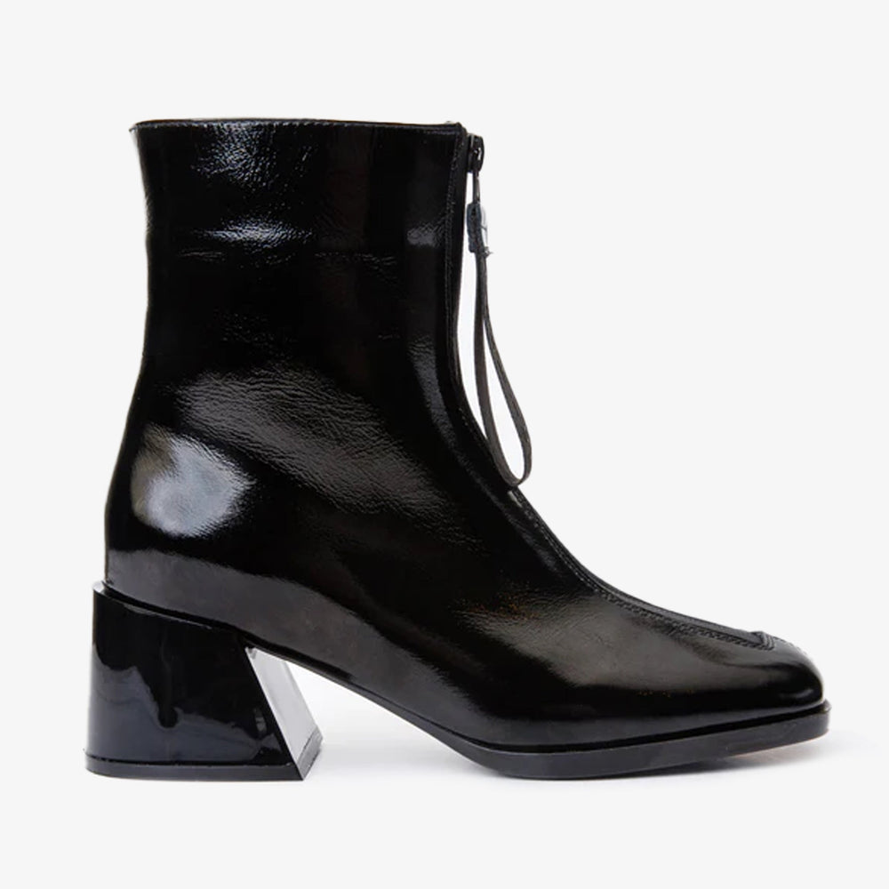 The Tackle Black Patent Leather Block Heel Boot Exclusive Style