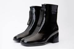 The Tackle Black Patent Leather Block Heel Boot Exclusive Style