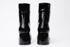 The Tackle Black Patent Leather Block Heel Boot Exclusive Style