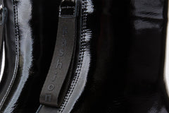 The Tackle Black Patent Leather Block Heel Boot Exclusive Style