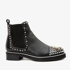 The Vuvulane Black Spike Leather Ankle Boot On Sale