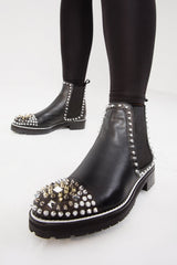 The Vuvulane Black Spike Leather Ankle Boot On Sale