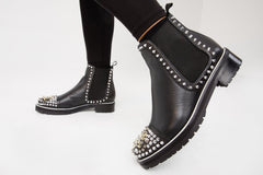 The Vuvulane Black Spike Leather Ankle Boot On Sale