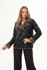 The Zurich Double-Breasted Brown Shearling Collar Leather Jacket All New