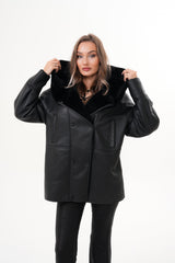 The Denali Hooded Black Shearling Leather Jacket Fine Craftsmanship